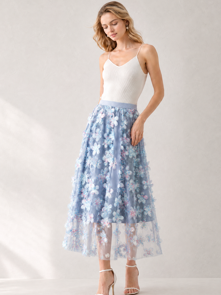 Elegant Women's 3D Patwork Long Gauze Skirt