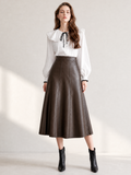 Elegant Women Faux Leather A Line Maxi Skirt