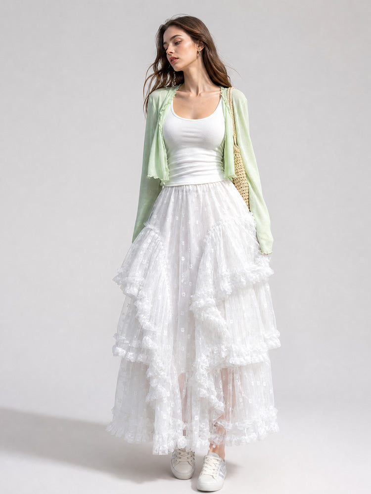 Retro Fashion Patwork Layered Gauze Tutu Maxi Skirt