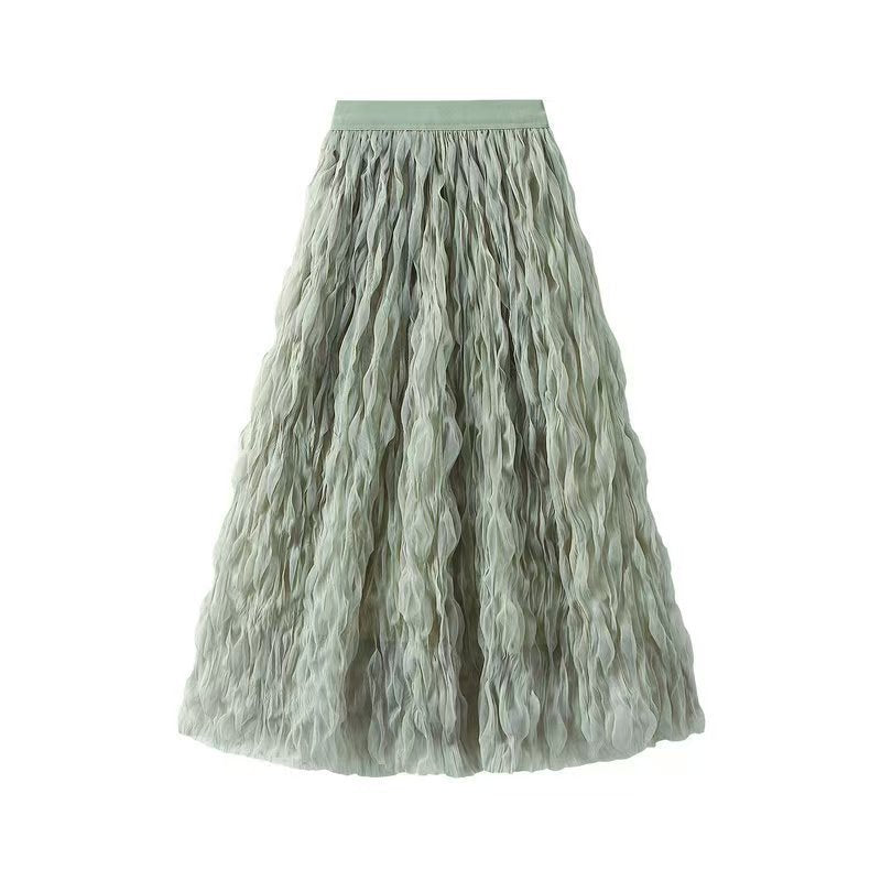 Elegant Elastic Waist Tulle Pleated Long Skirt