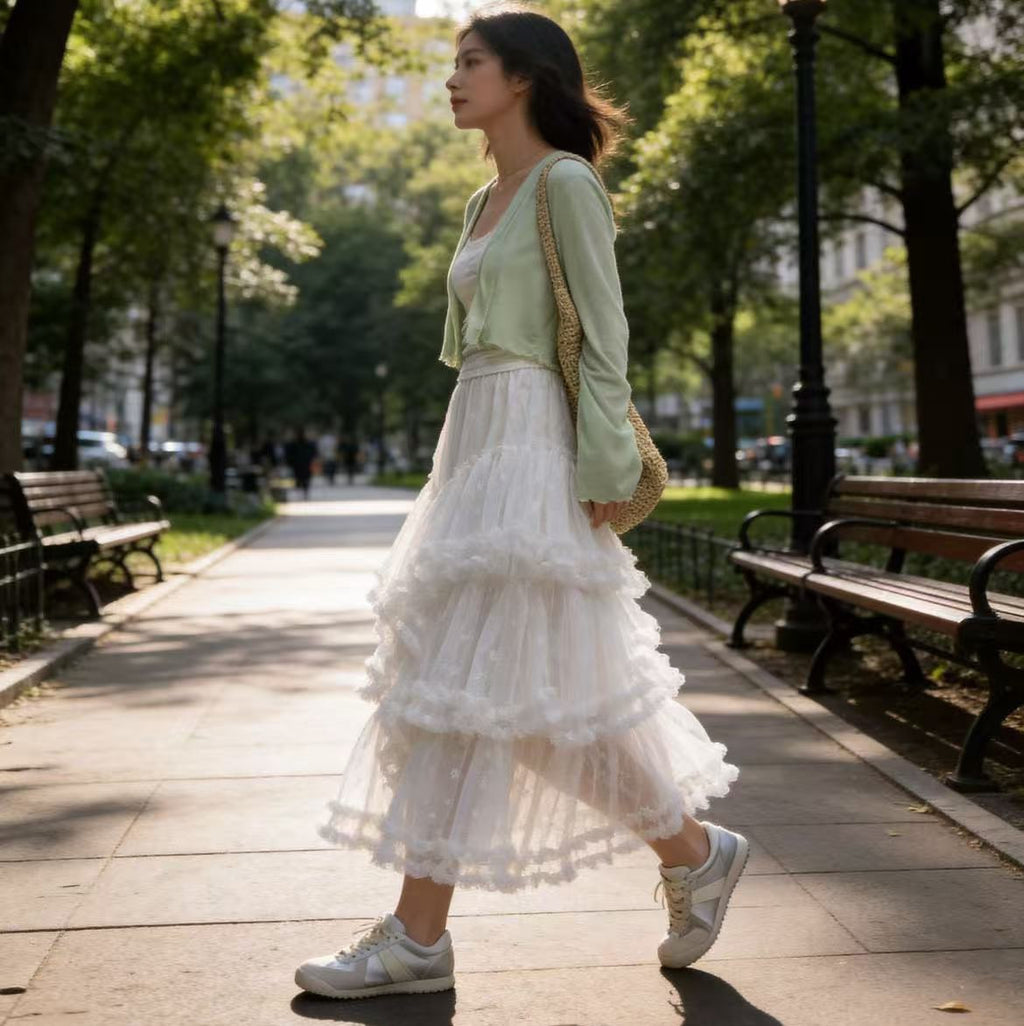 Retro Fashion Patwork Layered Gauze Tutu Maxi Skirt