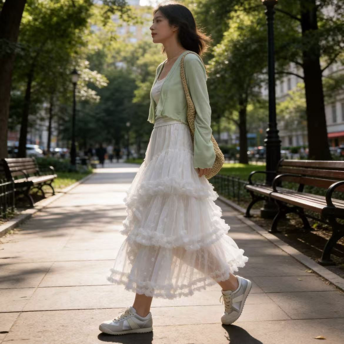 Retro Fashion Patwork Layered Gauze Tutu Maxi Skirt