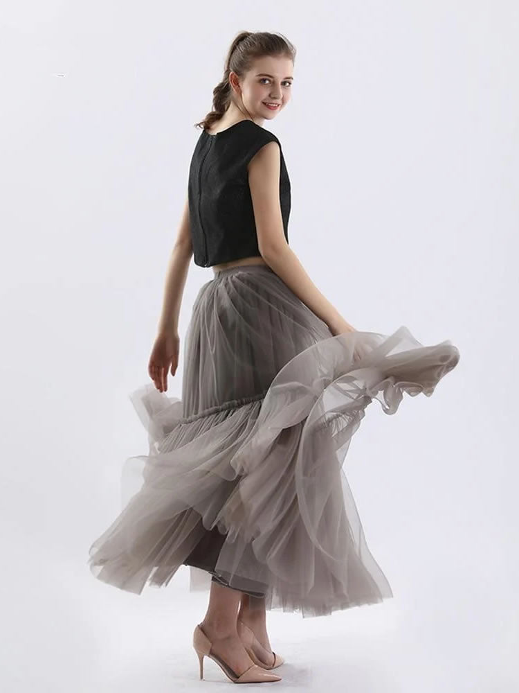 Women's Patchwork Tulle Maxi Skirt with Lining