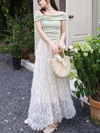 Elegant Elastic Waist Tulle Pleated Long Skirt
