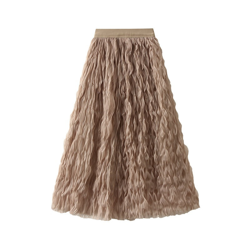 Saia Casual Tulle Maxi Moda Alta Elástica Cintura Midi Tutu Malha Linha A QT2350