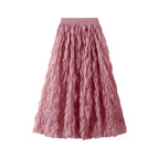 Saia Casual Tulle Maxi Moda Alta Elástica Cintura Midi Tutu Malha Linha A QT2350
