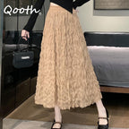 Saia Casual Tulle Maxi Moda Alta Elástica Cintura Midi Tutu Malha Linha A QT2350