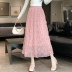 Saia Casual Tulle Maxi Moda Alta Elástica Cintura Midi Tutu Malha Linha A QT2350
