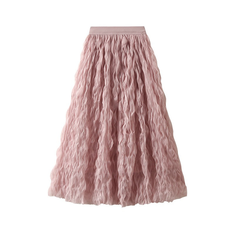 Saia Casual Tulle Maxi Moda Alta Elástica Cintura Midi Tutu Malha Linha A QT2350