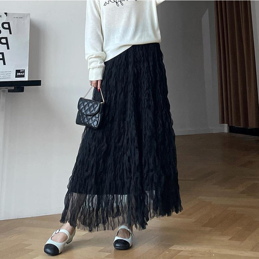 Saia Casual Tulle Maxi Moda Alta Elástica Cintura Midi Tutu Malha Linha A QT2350