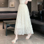 Saia Casual Tulle Maxi Moda Alta Elástica Cintura Midi Tutu Malha Linha A QT2350