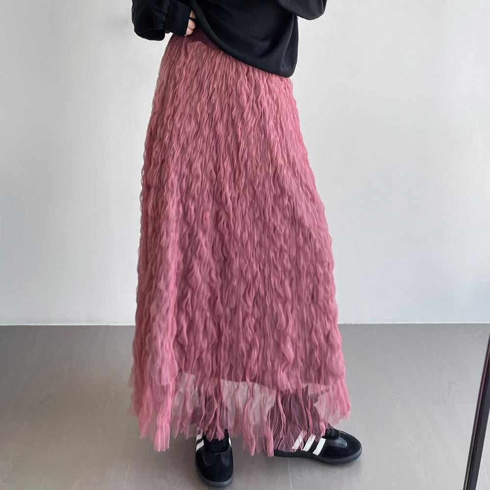 Saia Casual Tulle Maxi Moda Alta Elástica Cintura Midi Tutu Malha Linha A QT2350