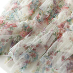 Elegante Fada Impresso Tule Saia Longa Em Moda Elástica Irregular Floral Pregueada Linha A QT2372