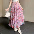 Elegante Fada Impresso Tule Saia Longa Em Moda Elástica Irregular Floral Pregueada Linha A QT2372