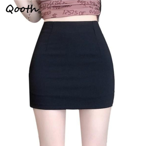 Qooth A Line Pencil Mini Skirt High Waist Slimming Skirt Pants Casual Comfortable Fashion INS QT2618