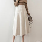 Elegant Women Faux Leather A Line Maxi Skirt