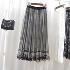 Qooth Women One Layer All Match Outer Tulle Skirt Elastic Waist Black Tutu A-line Long Skirt QT2180