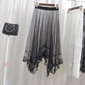 Qooth Women One Layer All Match Outer Tulle Skirt Elastic Waist Black Tutu A-line Long Skirt QT2180