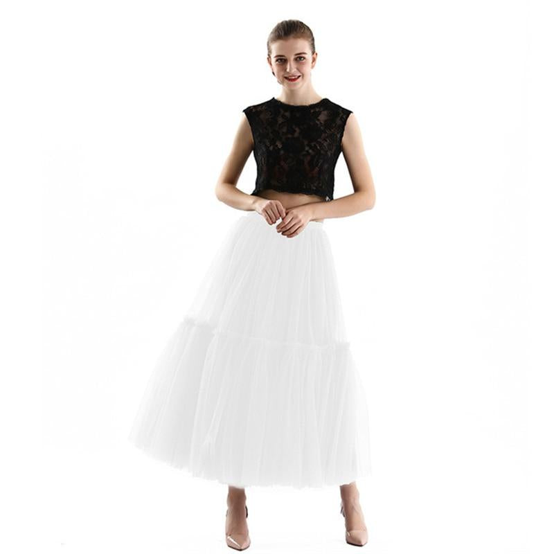 Qooth Festa Tule Vestido De Baile Malha Saia Banquete Casamento Cintura Elástica Gravata Borboleta Cinto Tutu QT2181