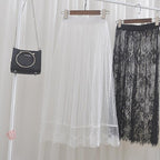 Qooth Women One Layer All Match Outer Tulle Skirt Elastic Waist Black Tutu A-line Long Skirt QT2180