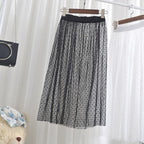 Qooth Women One Layer All Match Outer Tulle Skirt Elastic Waist Black Tutu A-line Long Skirt QT2180