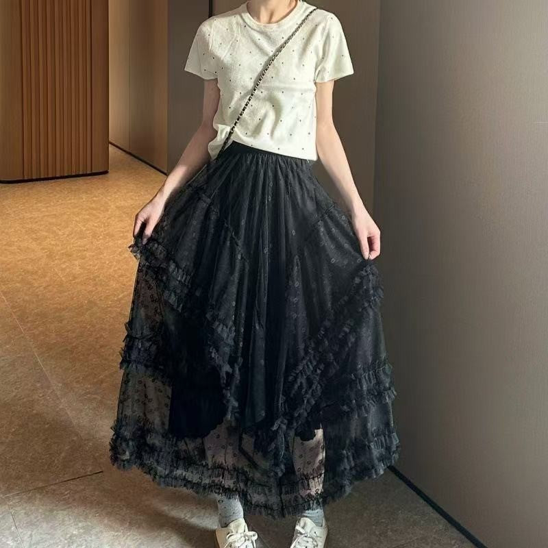 Retro Fashion Patwork Layered Gauze Tutu Maxi Skirt