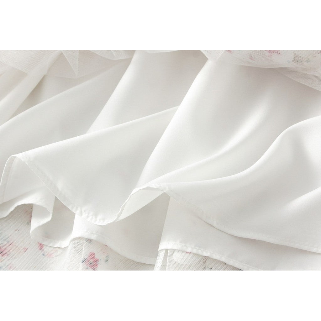 Qooth Elegante Feminino Uma Linha Tridimensional Flor Saia Midi Comprimento Cintura Elástica Casual