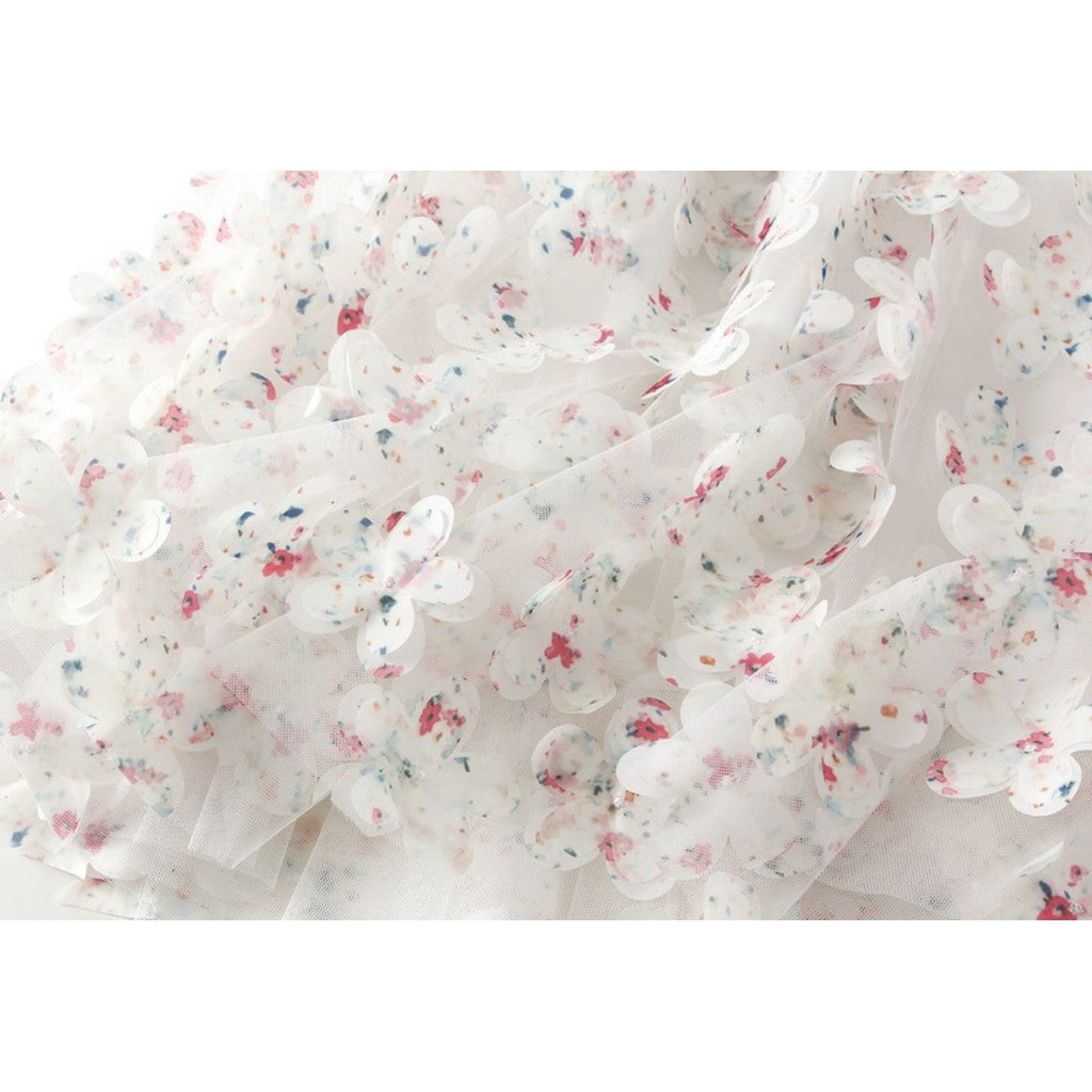 Qooth Elegante Feminino Uma Linha Tridimensional Flor Saia Midi Comprimento Cintura Elástica Casual
