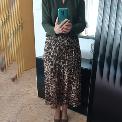 Summer Autumn Women Leopard Printed Chiffon A Line Skirt Elastic Waisted Maxi Skirts