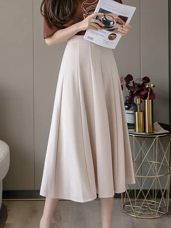 Spring Summer Solid Women's Midi Length A line Office Lady Skirts