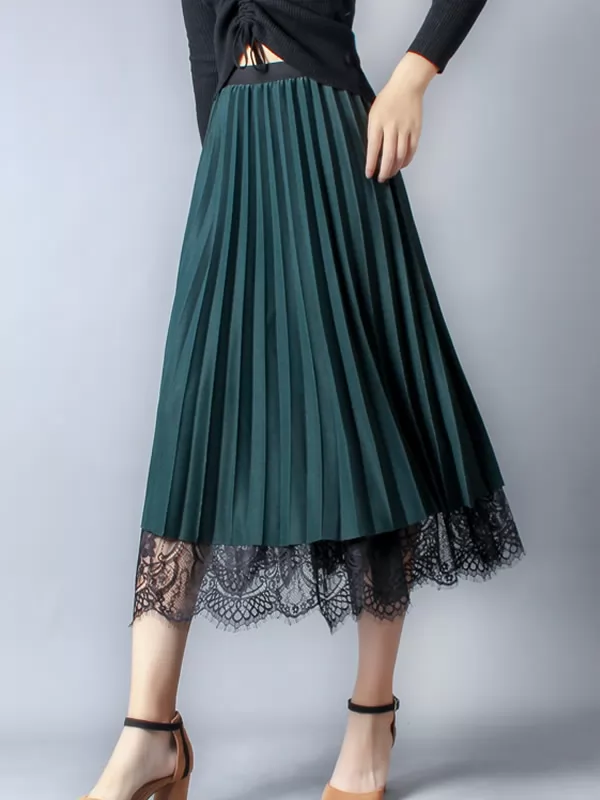 Autumn Summer Laced Patchwork Trendy Women Skirts All-match Tulle Midi Skirts